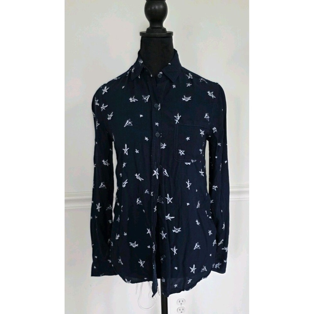 Beach Lunch Lounge Women's Blue Stars Shirt Size Small